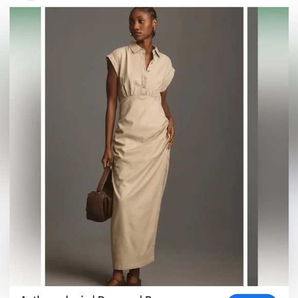 Anthropologie NWT Cap-Sleeve V-Neck Ruched Slim Midi Dress - Picture 5 of 8